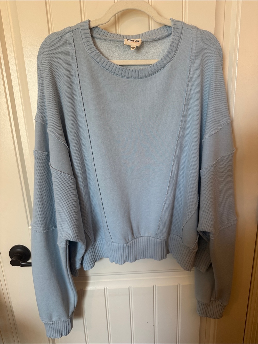Peach Love California Light Blue Relaxed Crewneck Sweater